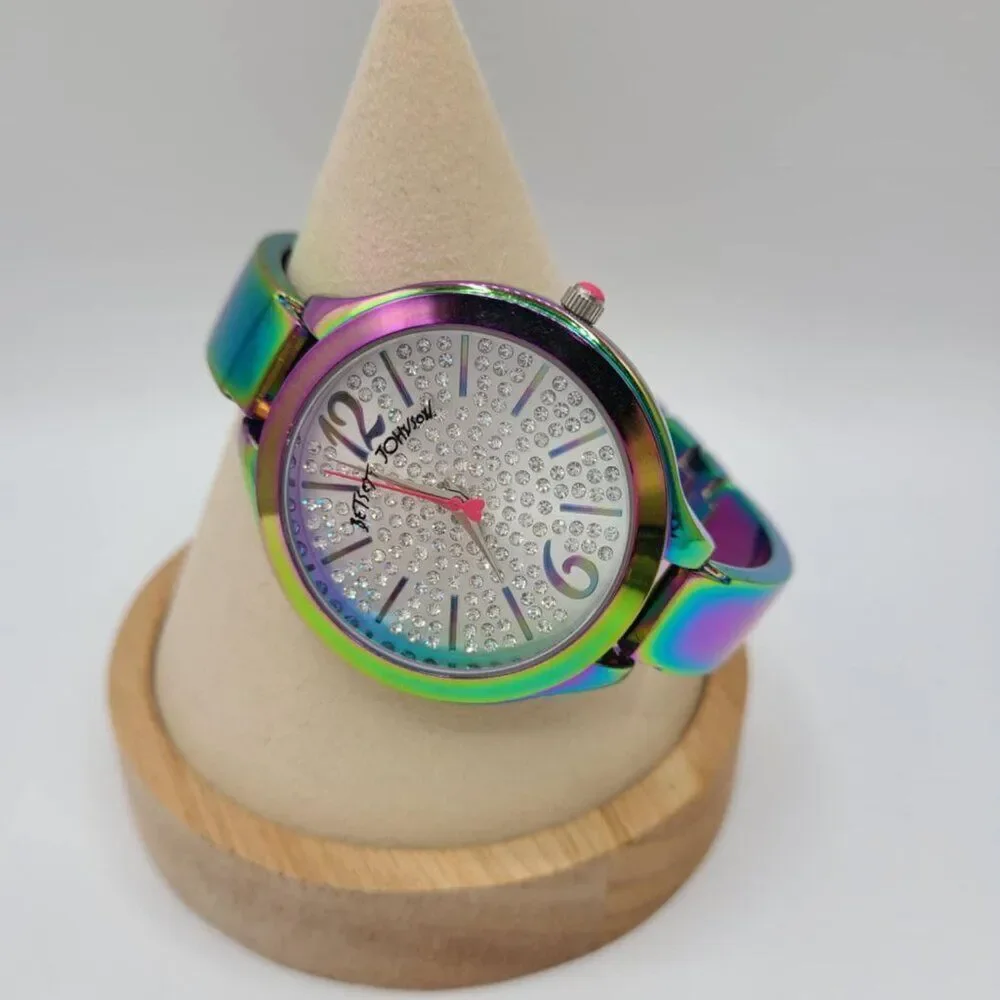 Betsey Johnson Iridescent Watch with Pave Crystal Face